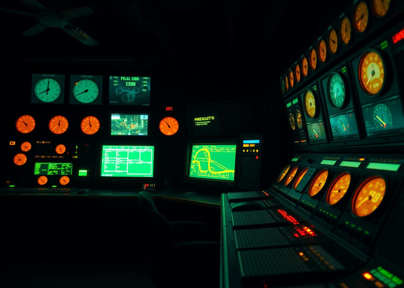 Refinery control room with safety monitoring panels