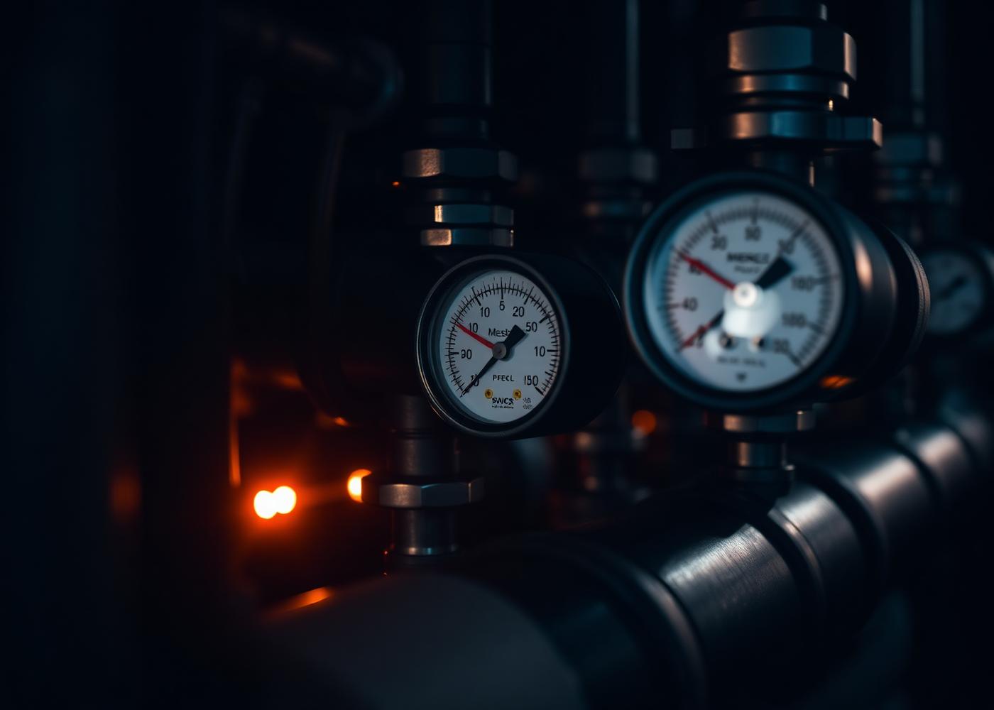 Process pipework and pressure gauges on an operating plant